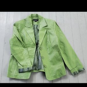 Women's Lime Green Dialogue Lined Leather Blazer Jacket Size MEDIUM.